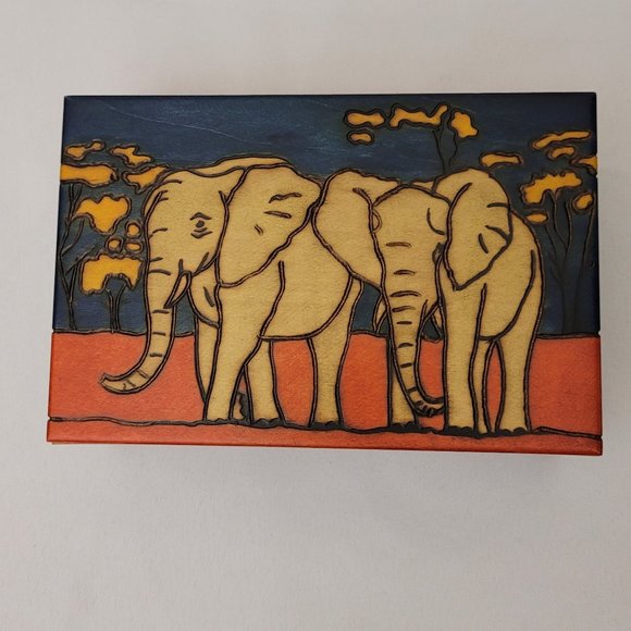 Carved and Painted Wood Elephant Box - Picture 1 of 11